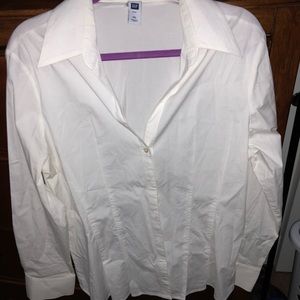White pleated button down